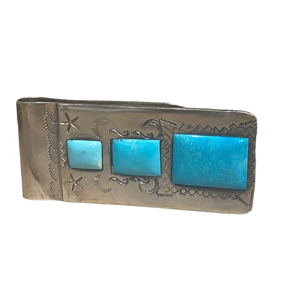 Vintage Sterling Silver & Turquoise Money Clip